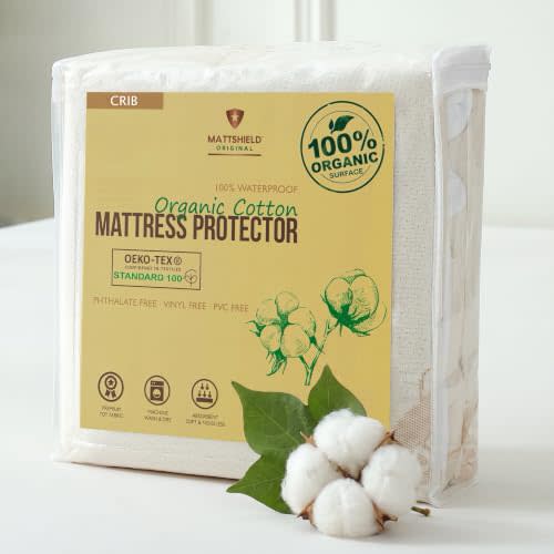 Deluxe Organic Crib Mattress Protector – Waterproof & Breathable Organic Cotton Cover – Premium 280 GSM Knitted Jacquard, Soft Jersey Skirt
