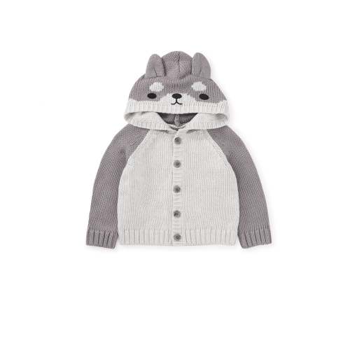 Tea Collection Husky Ears Baby Cardigan - Light Grey Heather