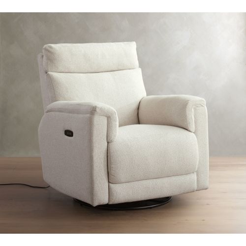 Dream Square Arm Upholstered Deluxe Power Swivel Recliner, Bronze Buttons,Down Blend Wrapped Cushions, Performance Boucle Oatmeal