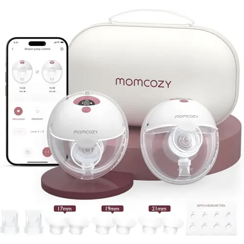Momcozy M5 Smart APP Controlled Wearable Breast Pump, Hands-Free Wireless Electric Pump, 3 Modes 9 Suction Levels, BPA-Free, Portable Lightweight, 24mm Flange, 2-Pack Cozy Red