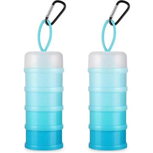 Baderke 2 Pcs Protein Powder Container with Funnels Stand, 4 Stackable Leakproof Protein Powder Dispenser, Portable Keychain Powder Container for Workout, Fitness, Travel(Blue)