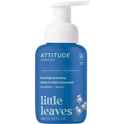 ATTITUDE Foaming Hand Soap for Kids, EWG Verified, Dermatologically Tested, Plant- and Mineral-Based Ingredients, Vegan, Blueberry, 10 Fl Oz