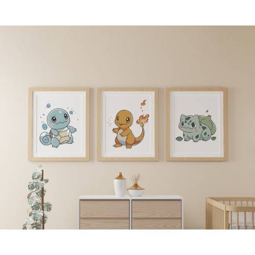 Pokemon Bedroom Decor Pokemon Poster Nursery Pokemon Children Art | Charmander | Bulbasaur | Squirtle | Pokemon Instant Download Digital