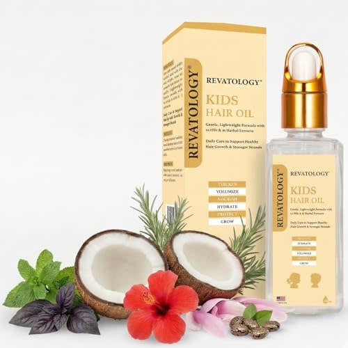 Revatology Kids Hair Growth Oil, Gentle Scalp Treatment for Babies and Toddlers, 26 Cold Pressed Botanicals with Rosemary and Castor Oil, Chemical Free Made in USA