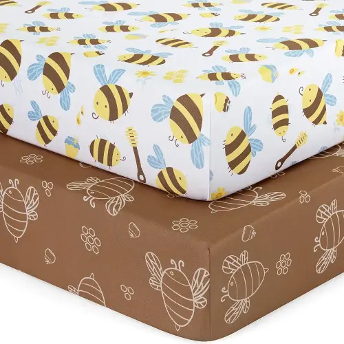 Pack and Play Sheets Fitted Mini Crib Sheets for Pack N Play Mattress Stretchy Sheet for Playpen and Playard Bedding Soft Breathable 2 Pack Brown Bee