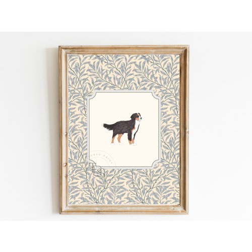 Bernese Mountain Dog Vintage Print Nursery • Puppy Nursery Art • Printable Wall Art • Vintage Floral• Nursery Wall Grandmilennial Art Sketch