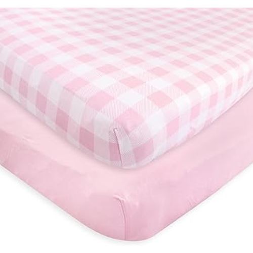 Touched by Nature Unisex Baby and Toddler Organic Cotton Crib Sheet, Plaid Solid Light Pink, One Size