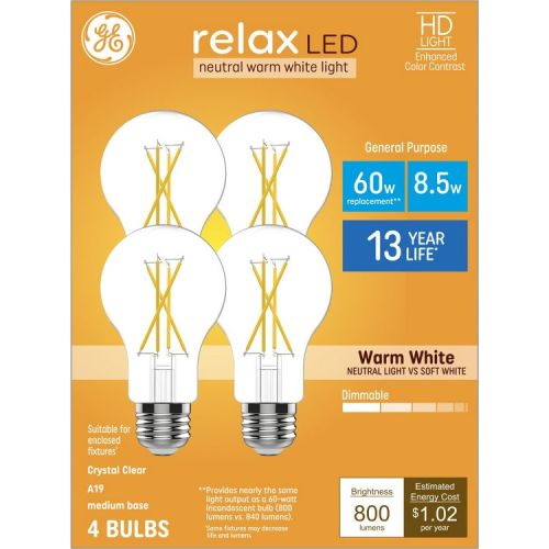 GE 4pk 60W Relax A19 LED Light Bulbs Warm White