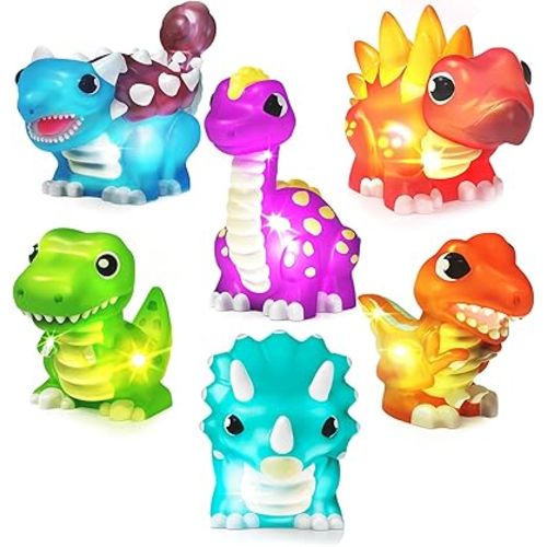 Tub Works® Dinos™ Dinosaur Light Up Bath Toys, 6 Pack | Water-Activated Light Up Toys Flash & Change Color | Easy-Grip Baby & Toddler Bath Toys | Sensory Bath Lights Watertight Bathtub Toys