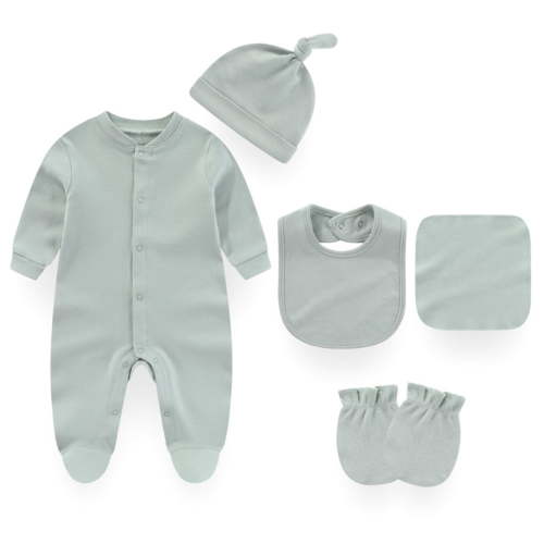 Zavbaby Baby Boy Girl Cotton Solid Color Layette Set Gift,5-Pack,Sizes 0-12M