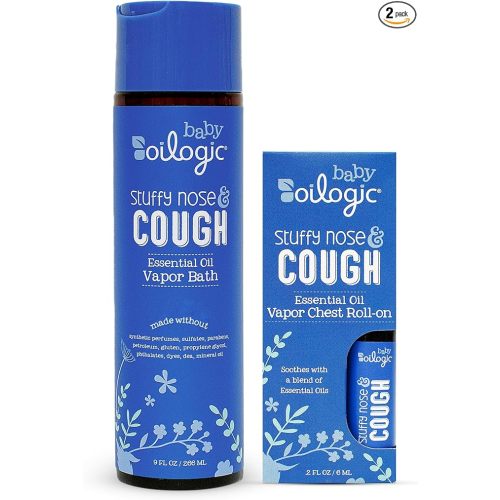 Oilogic Stuffy Nose & Cough Vapor Bath & Roll-On Essential Oil for Babies & Toddlers - Gentle Baby Bath Essentials Soothe & Comfort - Pediatrician-Tested & Safe for Babies