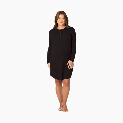 Kindred Bravely Riley Ribbed Bamboo Maternity & Nursing Nightgown - Black, Small