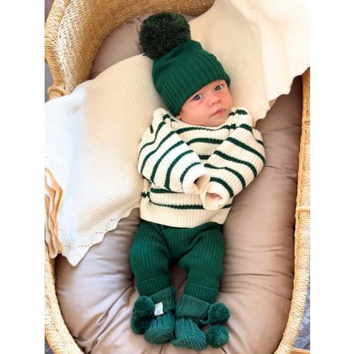 Chunky Knit Striped Sweater - Alpine Green