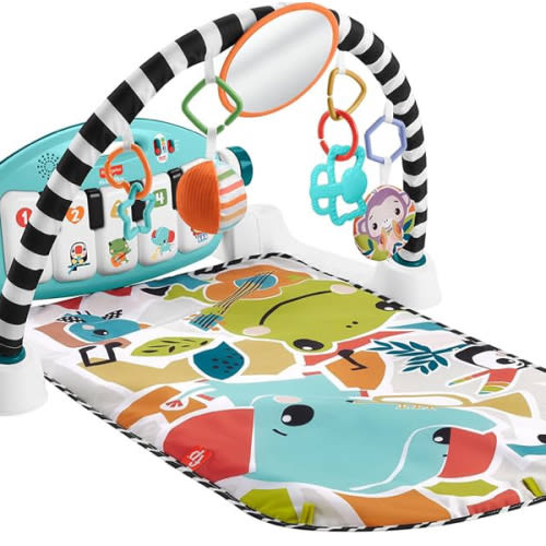 Fisher-Price Baby Playmat Glow and Grow Kick & Play Piano Gym, Blue Musical Learning Toy with Developmental Activities for Newborns 0+ Months