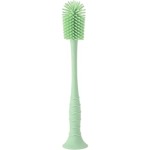 Nontoxic Silicone Bottle Brush - Premium Medical Grade - BPA & PFAS Free - Suction Cup Base - Easy to Clean and Dishwasher Safe - Tallest Design for Any Bottle - (10.25 in) - Green