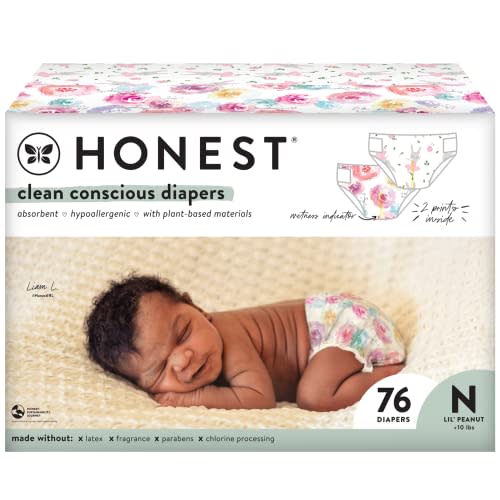 The Honest Company Clean Conscious Disposable Diapers - Rose Blossom + Tutu Cute, Nb, 72 Count
