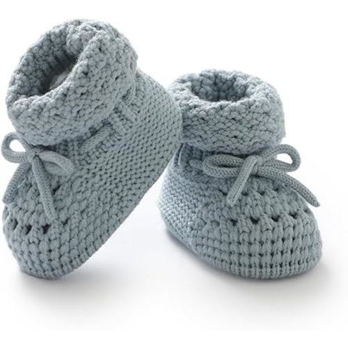 Baby Booties 100% Cotton Knitted Newborn First Cozy Warm Crib Shoes for Toddler Infant Boy Girl Babys Shower Gift
