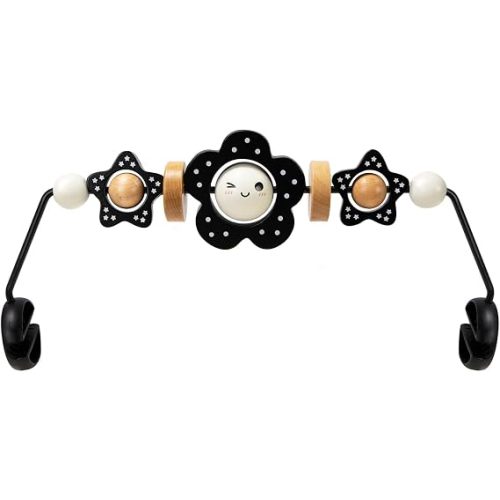 Baby Bouncer Toy Bar Wooden Compatible with Baby Bjorn Bouncers, Bouncer Toy Attachment Tight and Secure Fit, So Fun to Watch, Touch and Spin for Babies All Ages (Black and White Flower)
