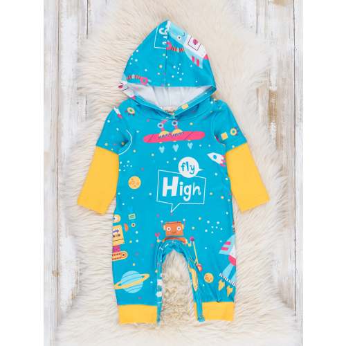 Turquoise & Yellow Space Raglan Romper