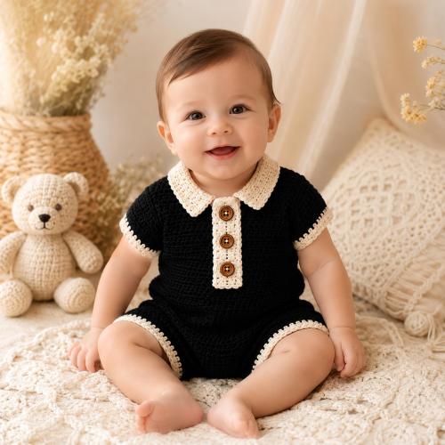 Crochet Baby Romper Pattern, Polo Collar Outfit, Beginner Tutorial (PDF Download)