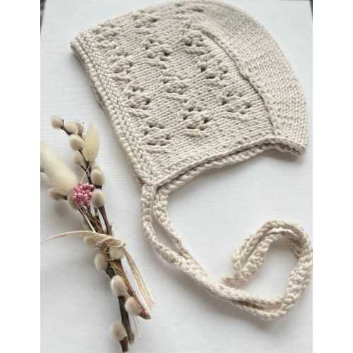 Cream Cotton Knit Baby Bonnet | Heirloom Newborn Hat, Coming Home Outfit