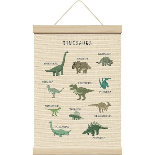 ZEDEV Dinosaur Poster Hanger with Wood Frames 12x16 Inches, Educational Canvas Wall Art, Artwork Hanging Kit for Boy Toddler Room Nursery Classroom Playroom Living Room Wall Decor-04