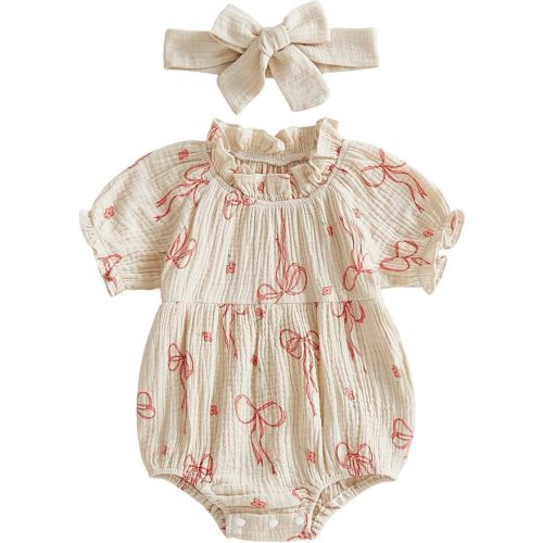 Newborn Baby Girl Clohtes Muslin Bubble Romper Summer Cute Vintage Ruffle Short Sleeve Infant Bodysuits Outfit