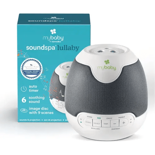 MyBaby, SoundSpa Lullaby - Sounds & Projection, Plays 6 Sounds & Lullabies, Image Projector Featuring Diverse Scenes, Auto-Off Timer Perfect for Naptime, Powered by an AC Adapter