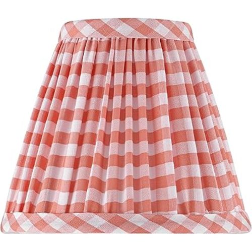 Springcrest Gingham Pink Plaid Pleated Cotton Cottage Core Clip-On Empire Shade (3x6x5) - Springcrest
