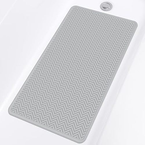 Bathtub Mat Non Slip, 27" x 17" Bath Mat for Tub, Machine Washable Shower Anti Slip Mat with 246 Strong Suction Cups (A Little Grey)