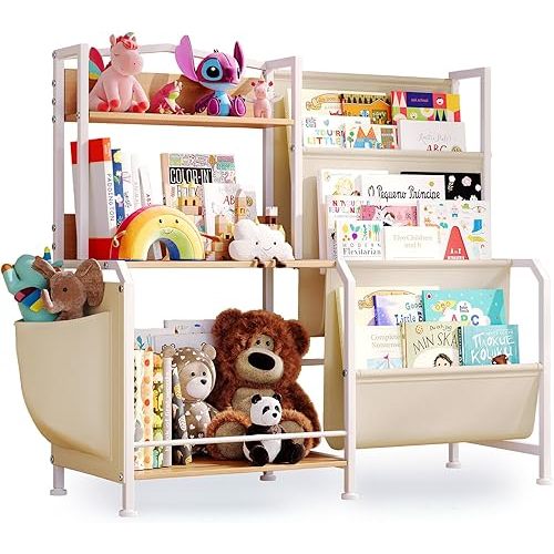 Kids Bookshelf and Toy Storage Organizer, 3 Tier Bookshelf for Kids Rooms, Nursery Book Shelves, Montessori Toddler Book Shelf, Baby Toy Shelf Kid Books Rack