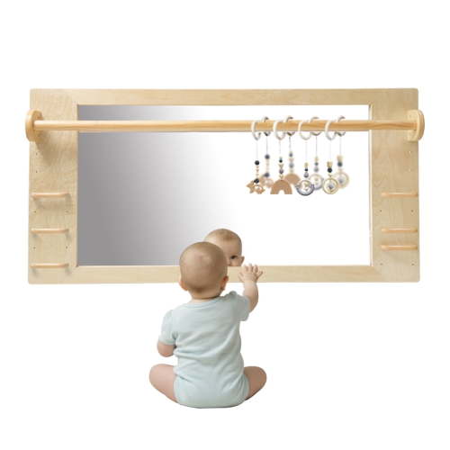 Coordination Montessori Toddler Mirror with Handle Wooden Shatterproof Acrylic Non Glass Safety Early Learning to Walk Standing Mirror for Babies Nursery Playroom Wall Mounted