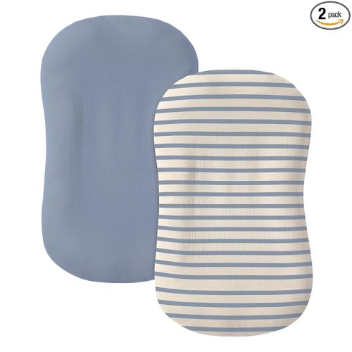 guruixu Muslin Baby Lounger Cover 2 Pack, 100% Cotton Soft & Breathable Infant Replacement Slipcover, Compatible with Snuggle Me Newborn Lounger (Tradewinds,Blue Stripe)