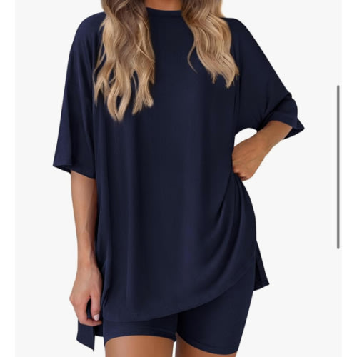 PRETTYGARDEN Women 2 Piece Lounge Set 2026 Summer Casual Oversized Shirts Biker Shorts Matching Airport Travel Outfit Clothes