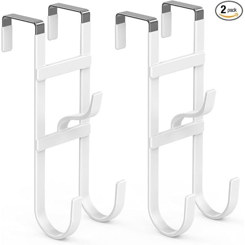 FYY Over The Door Hooks - 2 Pack Heavy Duty Triple-Hook Organizer Hanger with Non-Slip Rubber for Towels, Clothes, Hats & Bags Use in Bathroom, Bedroom, Kitchen - Fits Interior Doors Up to 1.6" White