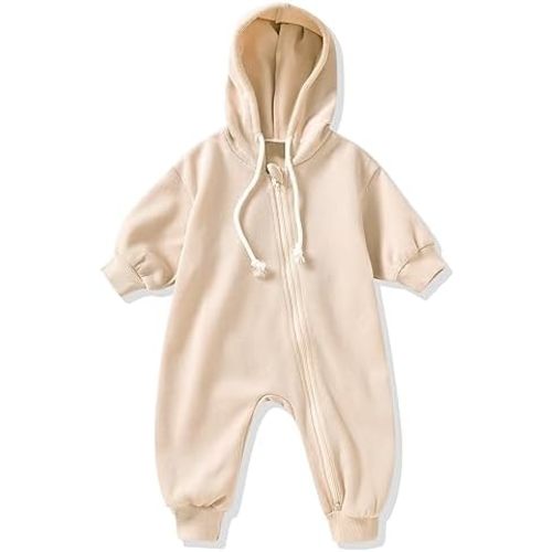 Unisex Baby Boys Girls Long Sleeve Infant Baby Zipper Hooded Jumpsuits Romper Loose Outfit Clothes