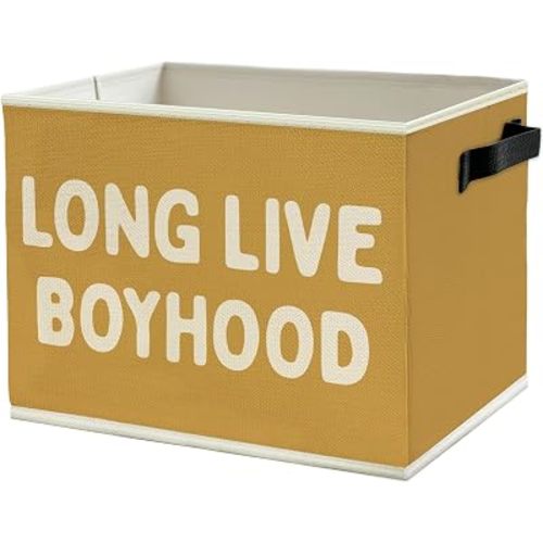 Long Live Boyhood Boys Storage Bins Box with Handles, Yellow Pattern Collapsible Basket Organizer for Kids Teen Boy Nursery Room Bedroom Bathroom Playroom Books Clothes