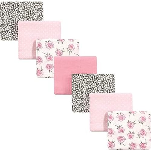 Little Treasure Unisex Baby Cotton Flannel Receiving Blankets, Rose Leopard 7-Pack, One Size