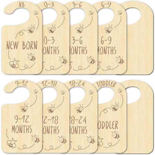 10Pcs Bee Wood Wardrobe Dividers Honeybee Nursery Decor from Newborn to 36 Month Closet Yellow Organizers Hanger Seperaters Nursery Wardrobe Hangers Divider for Shower Multi-color