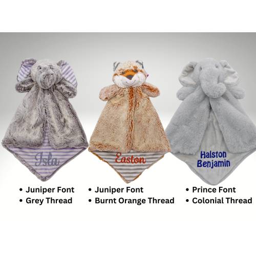 Lilac Elephant
1) Everlie Claire (2 lines)
2) Grey Thread
3) Juniper Font