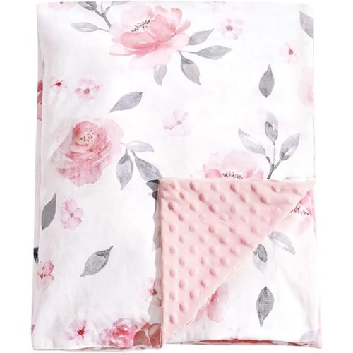 PHF Minky Baby Blanket for Girls, 30x40 Inches Soft Double Layer Baby Blankets with Dotted Backing, Receiving Blanket for Newborn, Infant, Babies, Floral