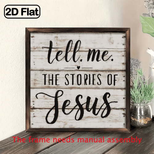 8x8 inch wooden wall sign, made of wood, 2D flat craft design, Tell Me The Stories of Jesus, 8x8 in Rustic Wood Nursery Sign, Perfect Pallets Petites