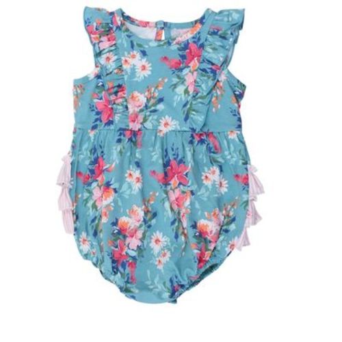 RuffleButts Infant Knit Sleeveless Waterfall Romper - Fancy Me Floral, 0-3m