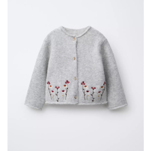 EMBROIDERED FLORAL CARDIGAN - Gray marl | ZARA United States