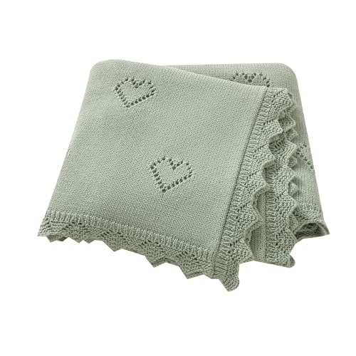 Baby Blanket Cotton Crochet Newborn Neutral Nursery Swaddling Blankets Knit | Soft Knitted Boys Girls Receiving Crib,30x40 Inch,Pointelle Infant Blanket,Toddler Stroller Bedding Cover,Breathable