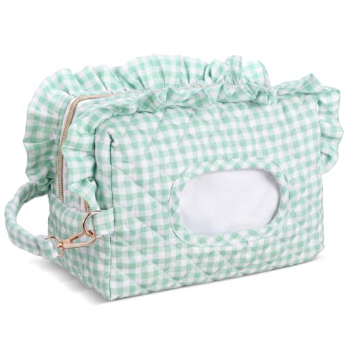 Aliceset Sage Green Ruffle Gingham Diaper and Wipe Pouch Baby Wipe Holder | Quilted Baby Dispenser Holder Diaper and Tissue Bag Portable Travel Hanging Wet Wipes Bag Diapering Clutch for Car Stroller