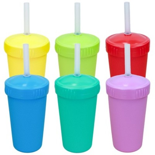 Re-Play 10 fl oz Straw Cups with Silicone Straw - Color Wheel -6pk: BPA-Free, Lead-Free, Break-Resistant, Spillproof