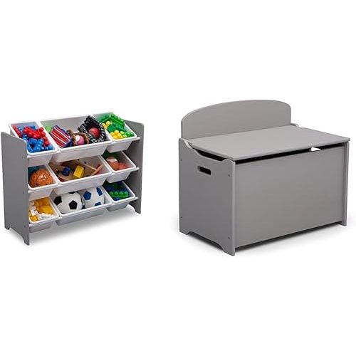 Delta Children MySize 9 Bin Plastic Toy Organizer - Greenguard Gold Certified, Grey & MySize Deluxe Toy Box - Greenguard Gold Certified, Grey