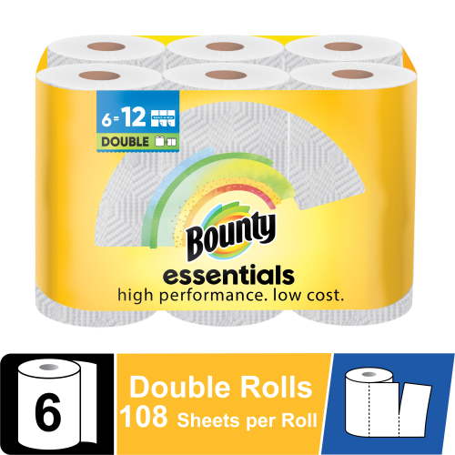 Bounty Essentials Select-A-Size Paper Towels, 6 Double Rolls, White, 108 Sheets Per Roll