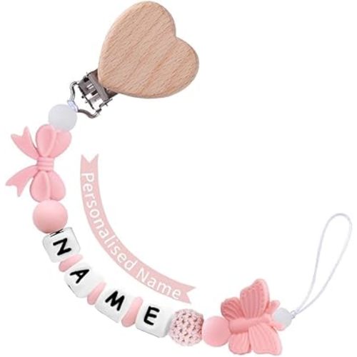 Personalized Baby Name Pacifier Clip Dummy Soother Pacifier Flower Clip Holder Strap Chain Gift (Flower 2)